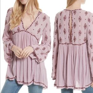 Free People Embroidered Bell Sleeve Top